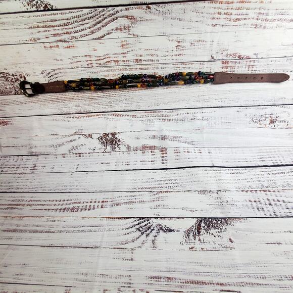 The Limited Leather Jeweled Beaded Belt Size M Boho Hippie Festival Statement - Picture 9 of 10